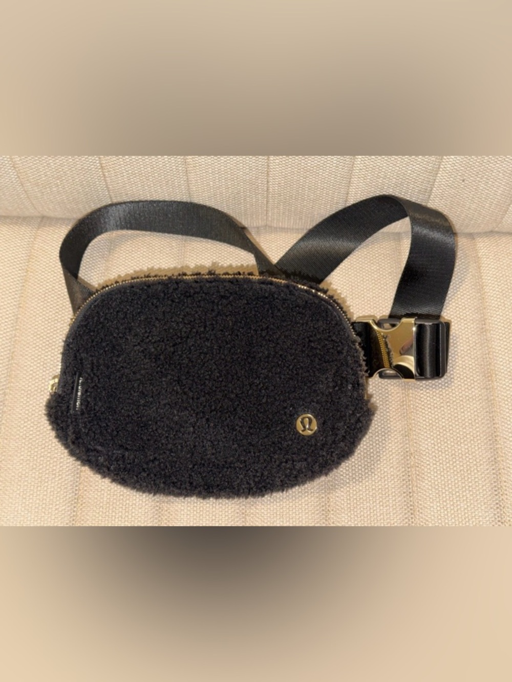 lululemon athletica Black Sherpa Belt Bag with Gold Hardware